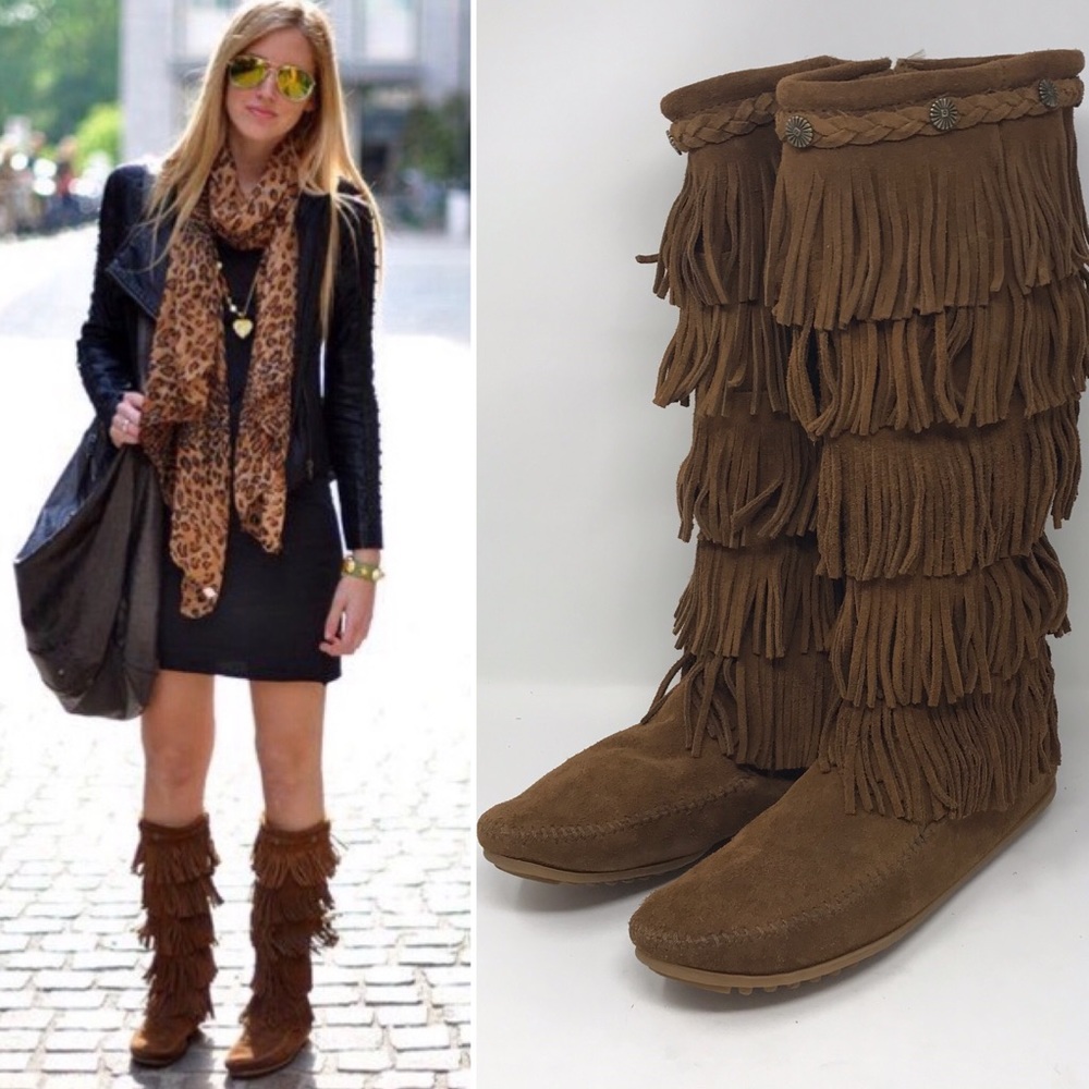 🍒SALE🍒Minnetonka 5-Layer Fringe Suede Boots